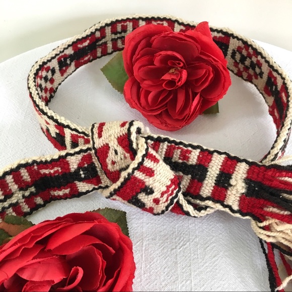 Vintage Wool Belt Handwoven Red & Black Tie Belt - Picture 8 of 8